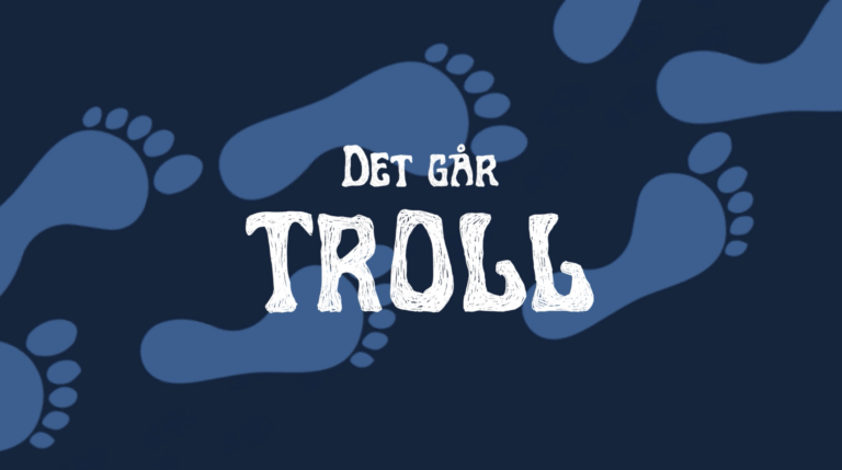 Vägvisande grafik med trollspår och texten ”Det går troll” i Junibackens sagomiljö.
